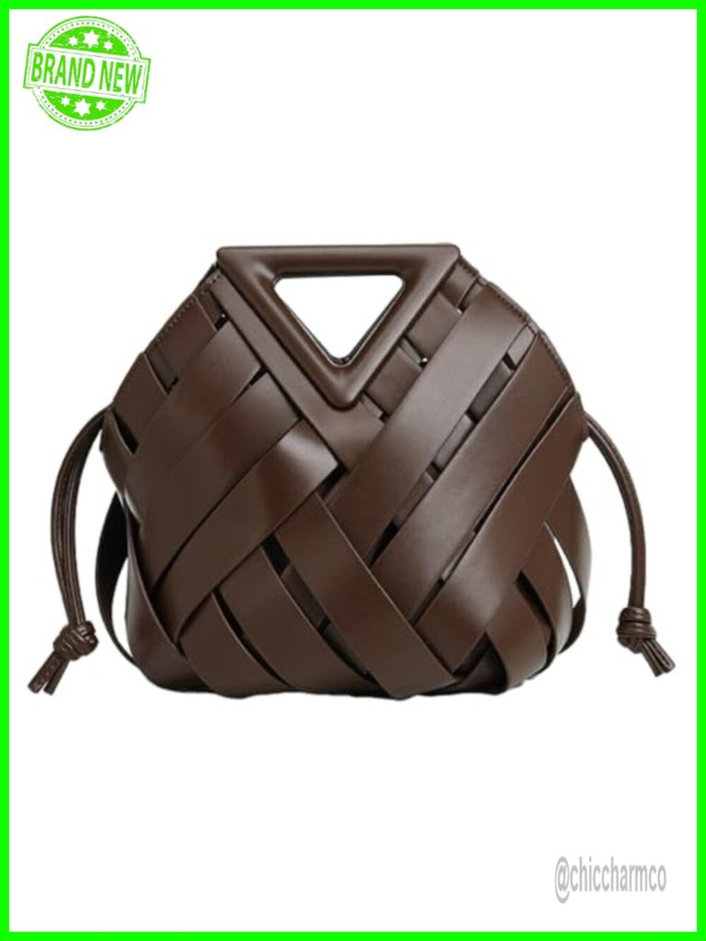PU Leather Woven Bucket Bag Crossbody Shoulder Handbag with Top Handle